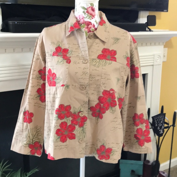 Hearts Of Palm Hibiscus Button Up Jacket - Picture 1 of 6